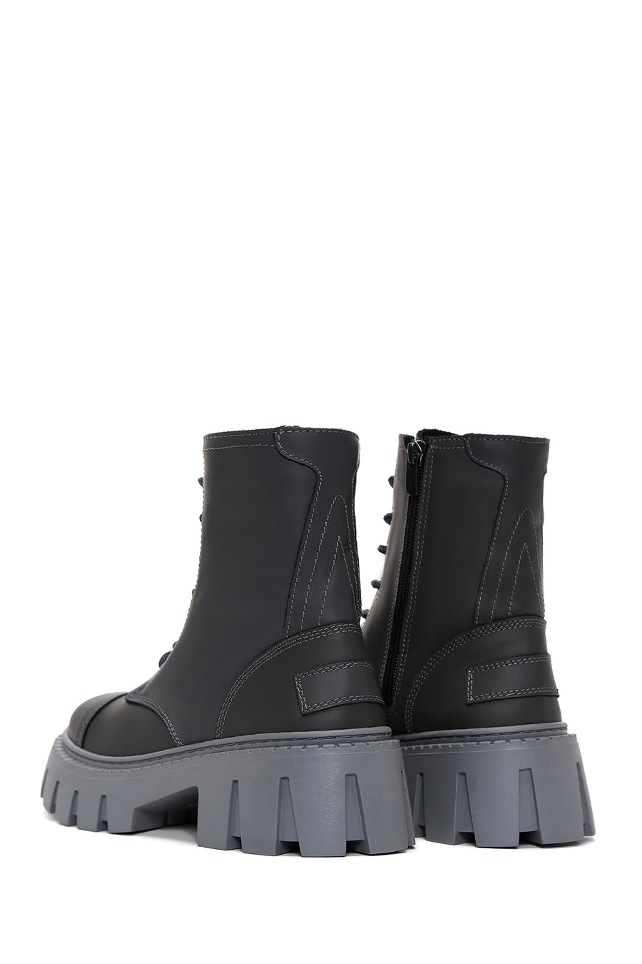 Women's Gray Leather Zippered Boots