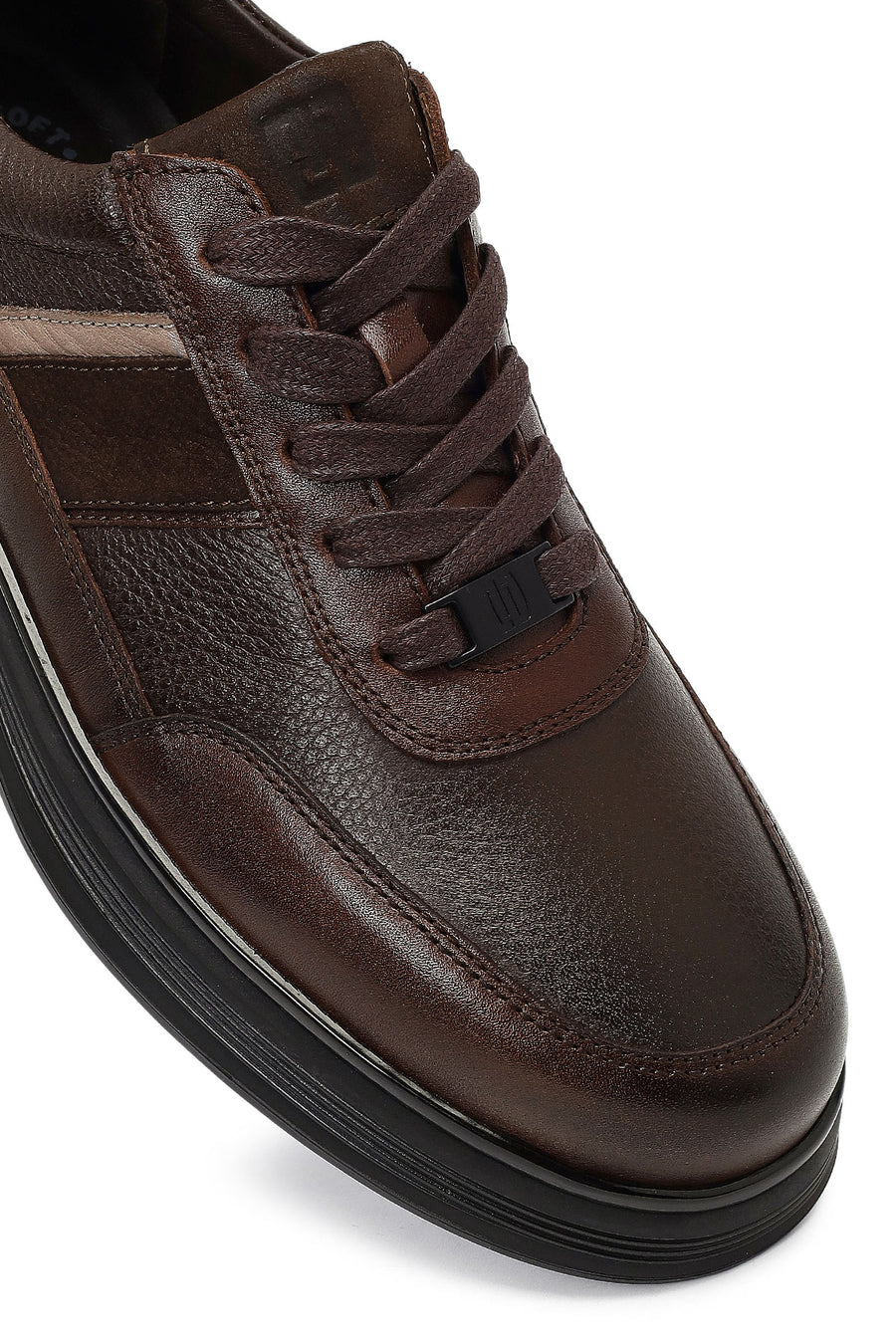 Erkek Kahverengi Bağcıklı Deri Casual Sneaker