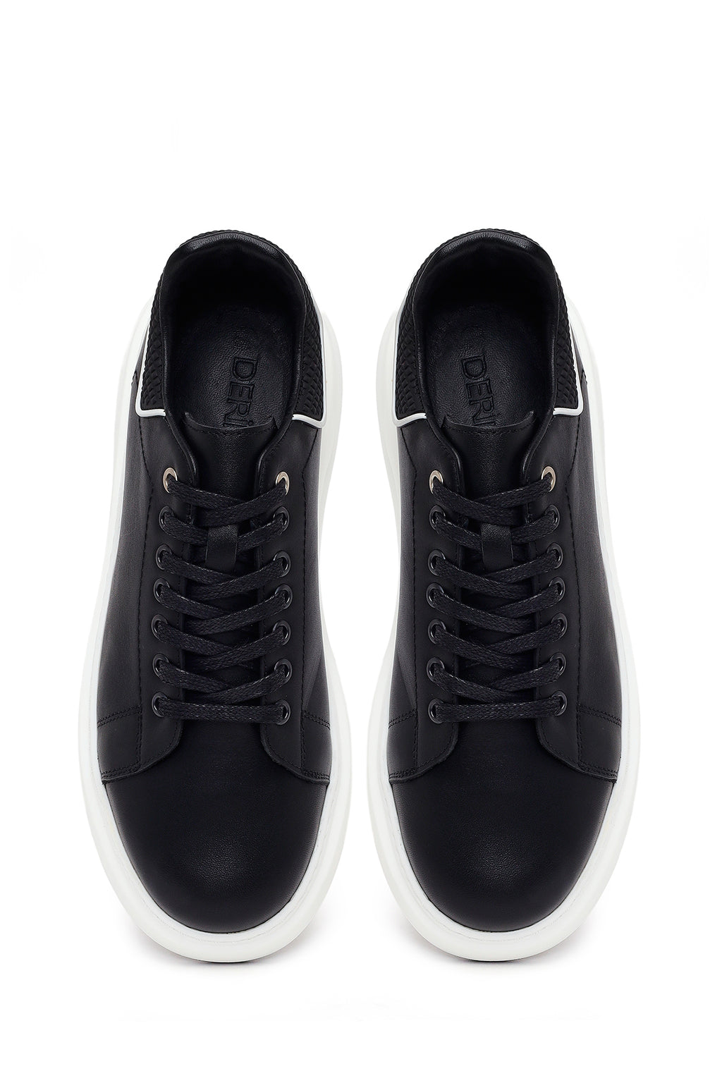 Erkek Siyah Bağcıklı Kalın Tabanlı Deri Sneaker