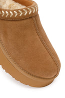 Woman Camel Thick-Soled Leopard Patterned Suede Teddy Boots | Derimod