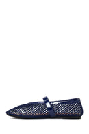Woman Navy Mesh Ballerine Shoes | Derimod