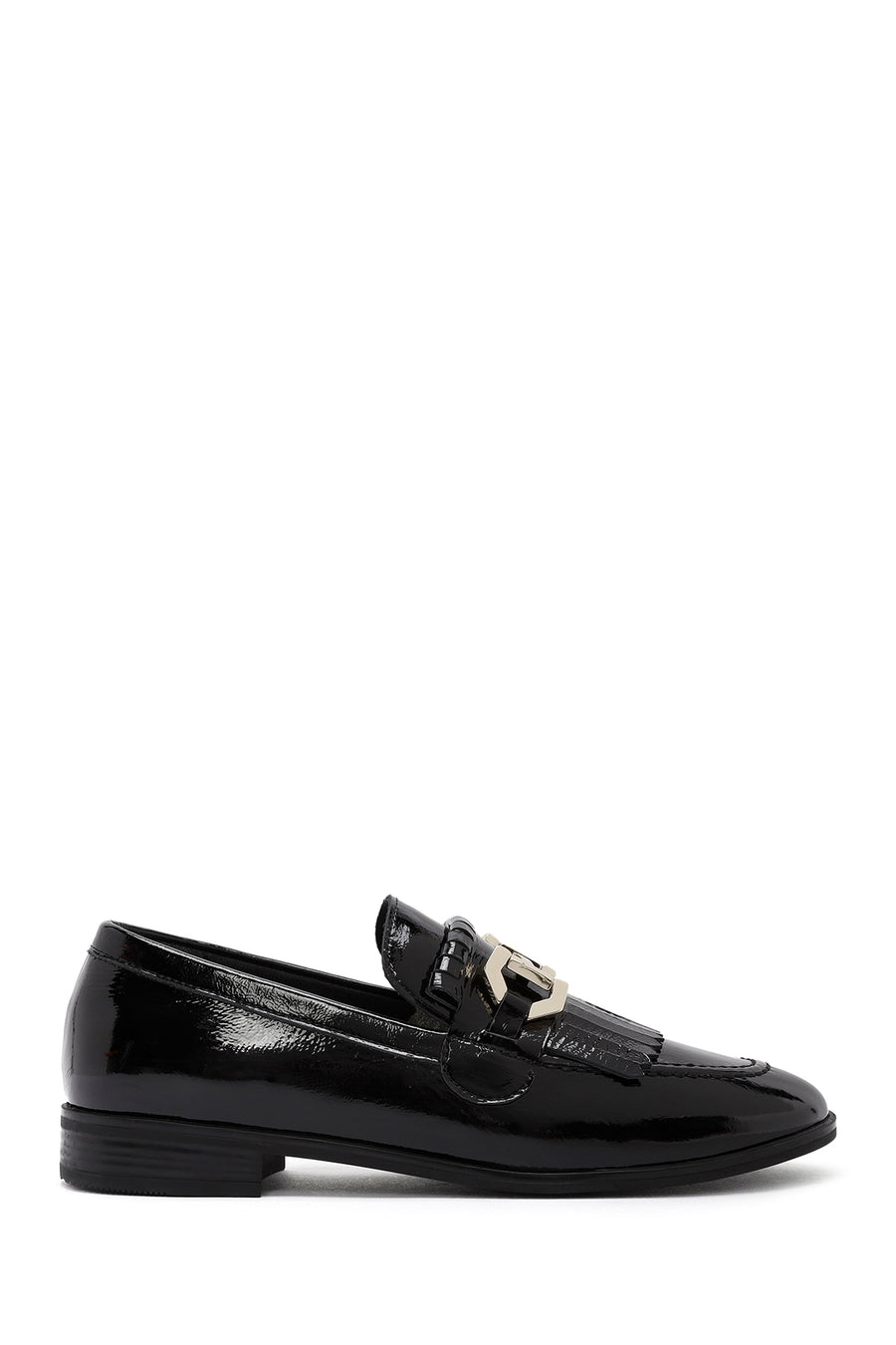 Women's Black Buckle Detailed Patent Leather Masculine Loafer 24WFD200616 | Derimod