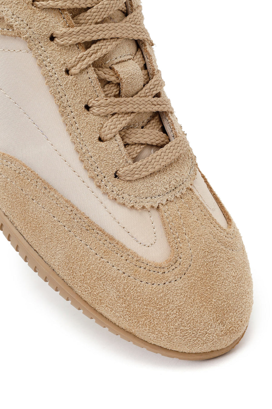 Woman Beige Lace-up Suede Leather Sneaker