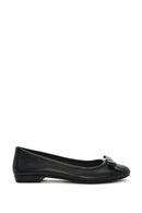Women's Black Bowknot Leather Ballerinas | Derimod