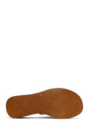 Women's Beige Thick Soled Leather Comfort Slippers | Derimod