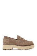 Woman Beige Thick-Soled Suede Leather Loafer | Derimod