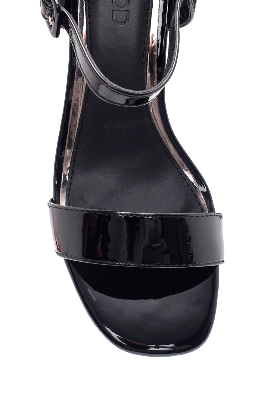 Women's Black Patent Leather Heeled Sandals