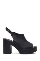 Women's Black Ankle Buckle Platform High Thick Heel Leather Sandals | Derimod