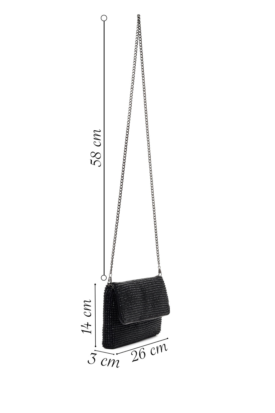 Woman Black Chain-Strap Embellished Evening Mini Clutch Bag