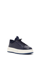 Erkek Lacivert Bağcıklı Kalın Tabanlı Deri Sneaker | Derimod