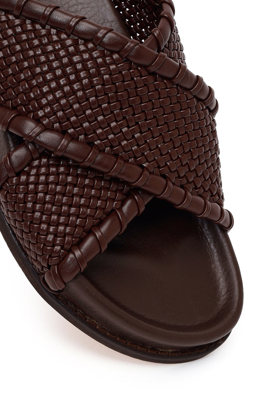 Woman Brown Knitted Patterned Leather Slipper