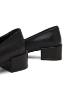 Women's Black Thick Short Heel Leather Shoe | Derimod