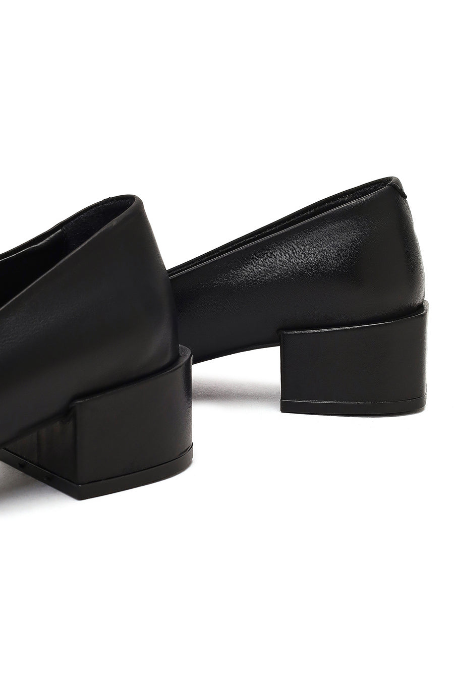 Women's Black Thick Short Heel Leather Shoe