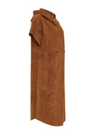 Miranda Women's Brown Hooded Suede Leather Long Vest | Derimod