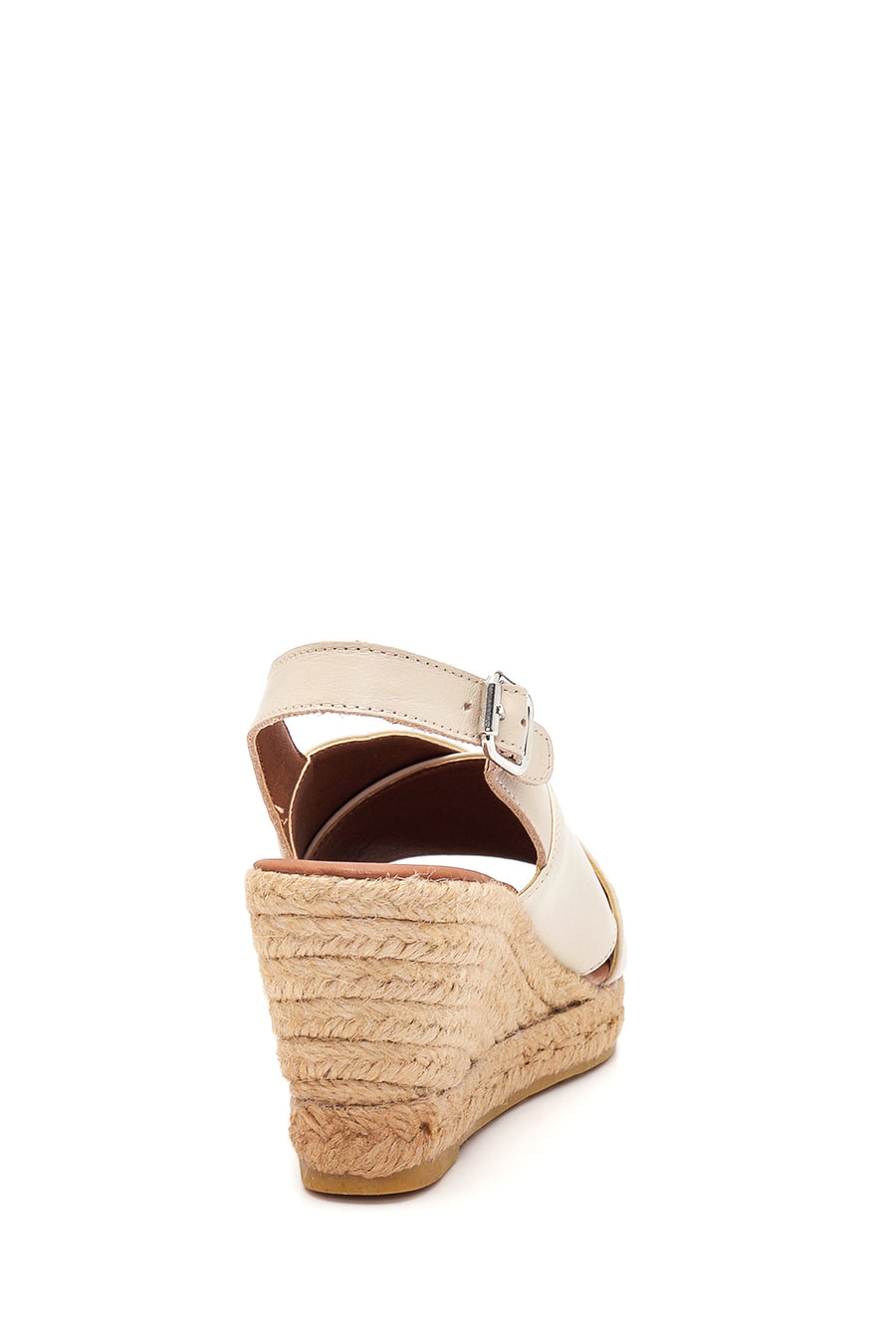 Women's Beige Leather Wedge Heel Espadrille