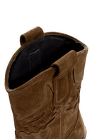 Woman Mink Suede Low Chunky Heel Leather Cowboy Boots | Derimod