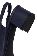 Derimod Flex Woman Navy Blue Backless Thick Short-Heeled Leather Shoes | Derimod