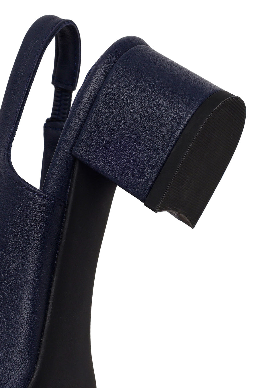 Derimod Flex Woman Navy Blue Backless Thick Short-Heeled Leather Shoes