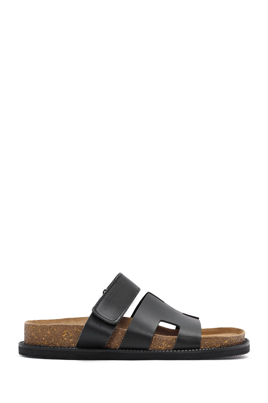 Women's Black Strappy Leather Slippers 25SFD306218 | Derimod