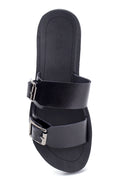 Women's Black Double Buckle Open Back Flat Slippers | Derimod