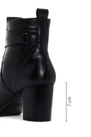 Women's Black Thick Heeled Zippered Leather Boots | Derimod
