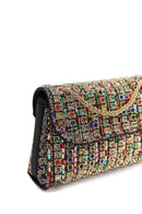 Woman Multicolored Long Chain Strap Rhinestone Evening Shoulder Bag | Derimod