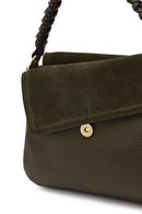 Woman Khaki Long-Strap Suede Shoulder Bag | Derimod