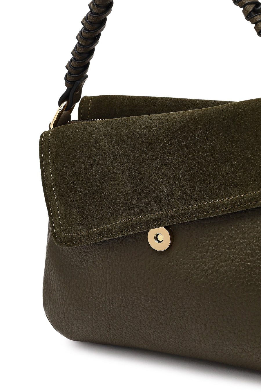 Woman Khaki Long-Strap Suede Shoulder Bag