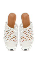 Women's White Knitted Short Thick Heeled Slippers | Derimod