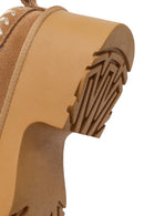 Woman Camel Thick-Soled Leopard Patterned Suede Teddy Boots | Derimod