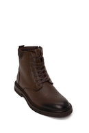 Male Brown Lace-up Zip Closure Leather Boots | Derimod
