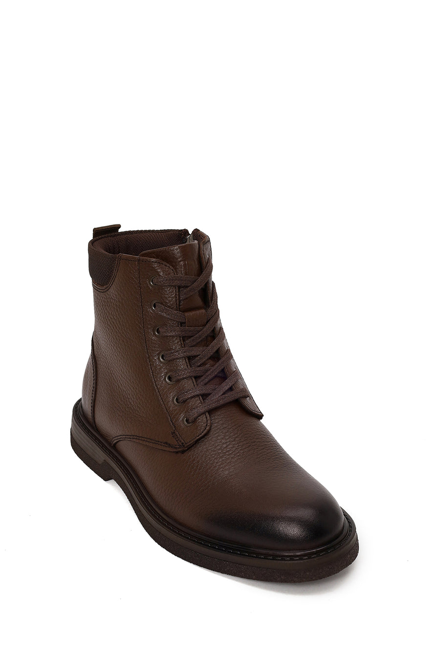 Male Brown Lace-up Zip Closure Leather Boots