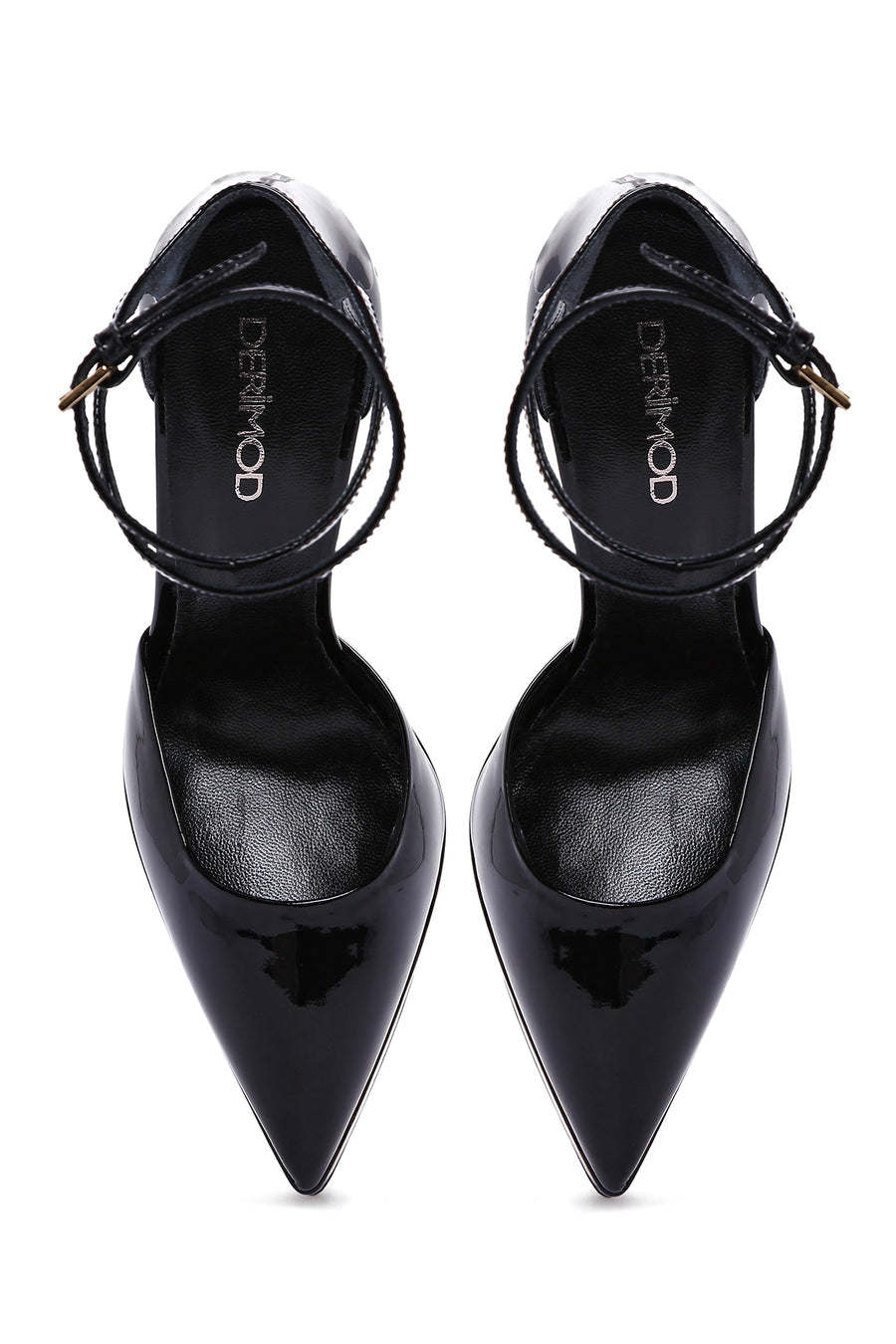 Woman Black Ankle Buckled Platform High-Heeled Patent Leather Leather Shoes