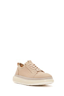 Men's Beige Lace-Up Thick-Sole Leather Sneaker | Derimod