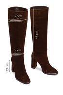 Woman Brown High Thick-Heeled Suede Boots | Derimod