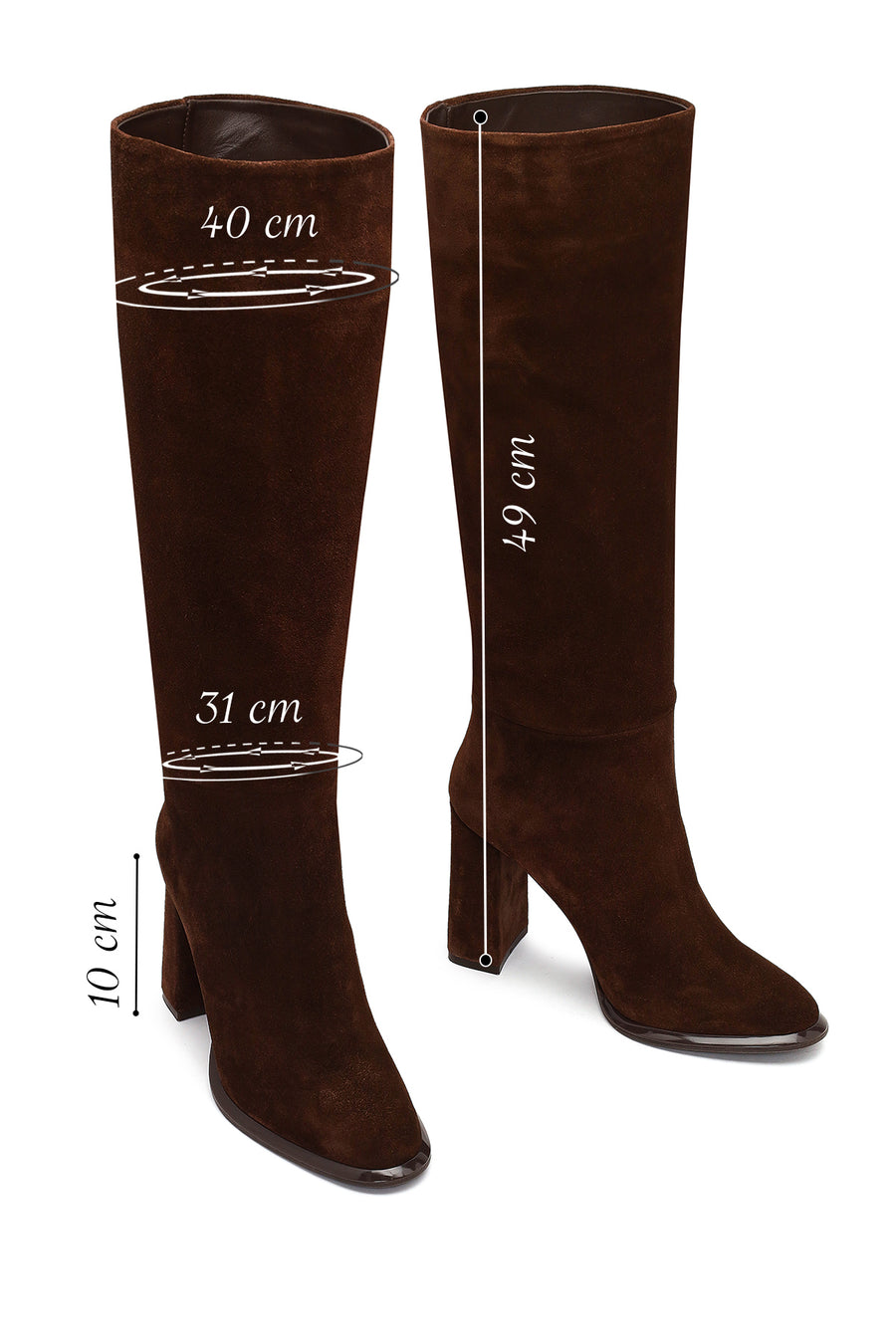 Woman Brown High Thick-Heeled Suede Boots