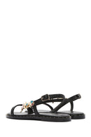 Women's Black Ankle Buckle Stoned Sandals | Derimod