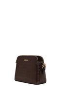 Woman Brown Long-Strap Crocodile Pattern Crossbody Bag | Derimod