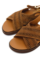 Woman Tan Patterned Suede Leather Sandals | Derimod