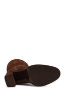 Woman Brown High Thick-Heeled Suede Boots | Derimod