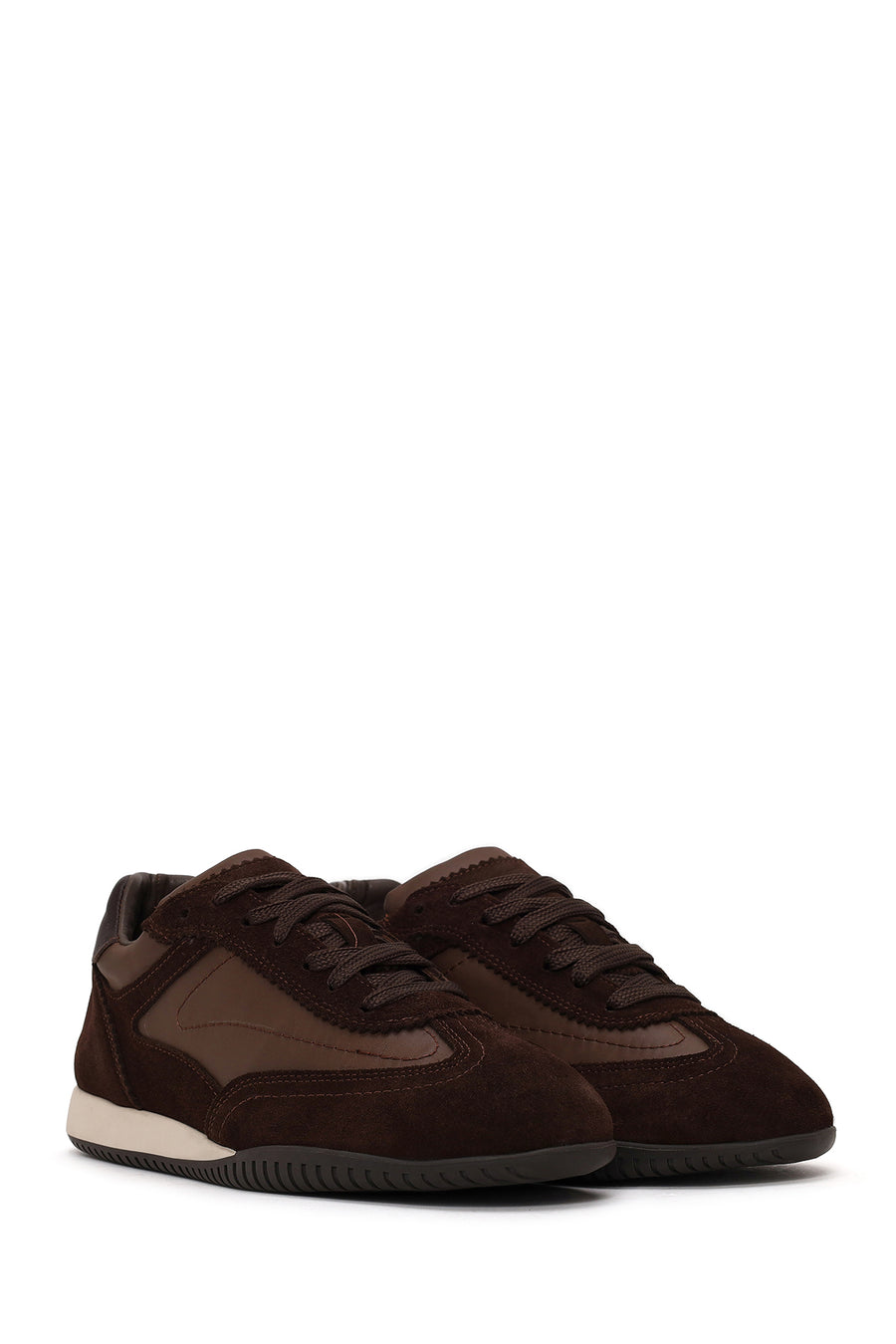 Woman Brown Lace-up Suede Leather Sneaker