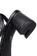 Woman Black Ankle-Buckle Printed Block-Heel Sandals | Derimod