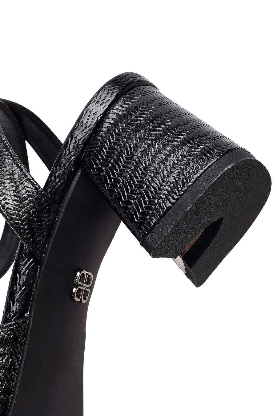 Woman Black Ankle-Buckle Printed Block-Heel Sandals