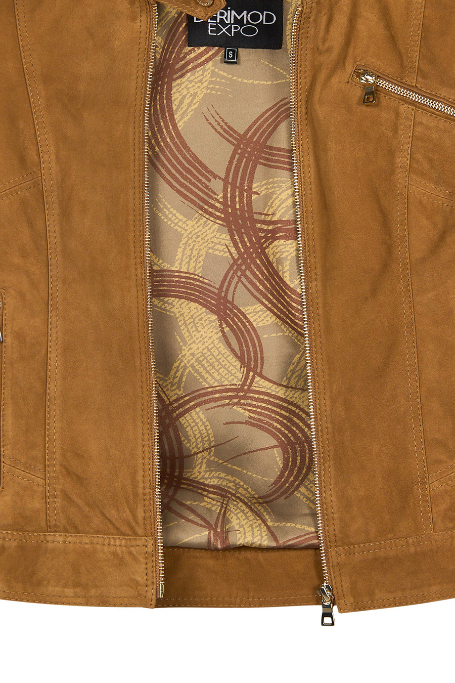 Kylie Woman Camel Mandarin Collar Short Suede Leather Jacket