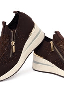 Derimod Zero Women's Brown Zippered Platform Fabric Sneaker | Derimod