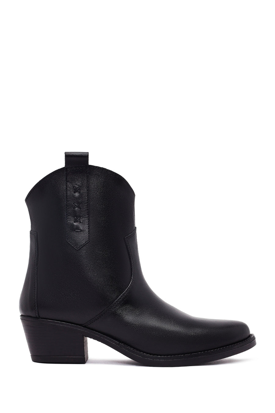 Women's Black Thick Heeled Leather Cowboy Boots 25WFD511718 | Derimod