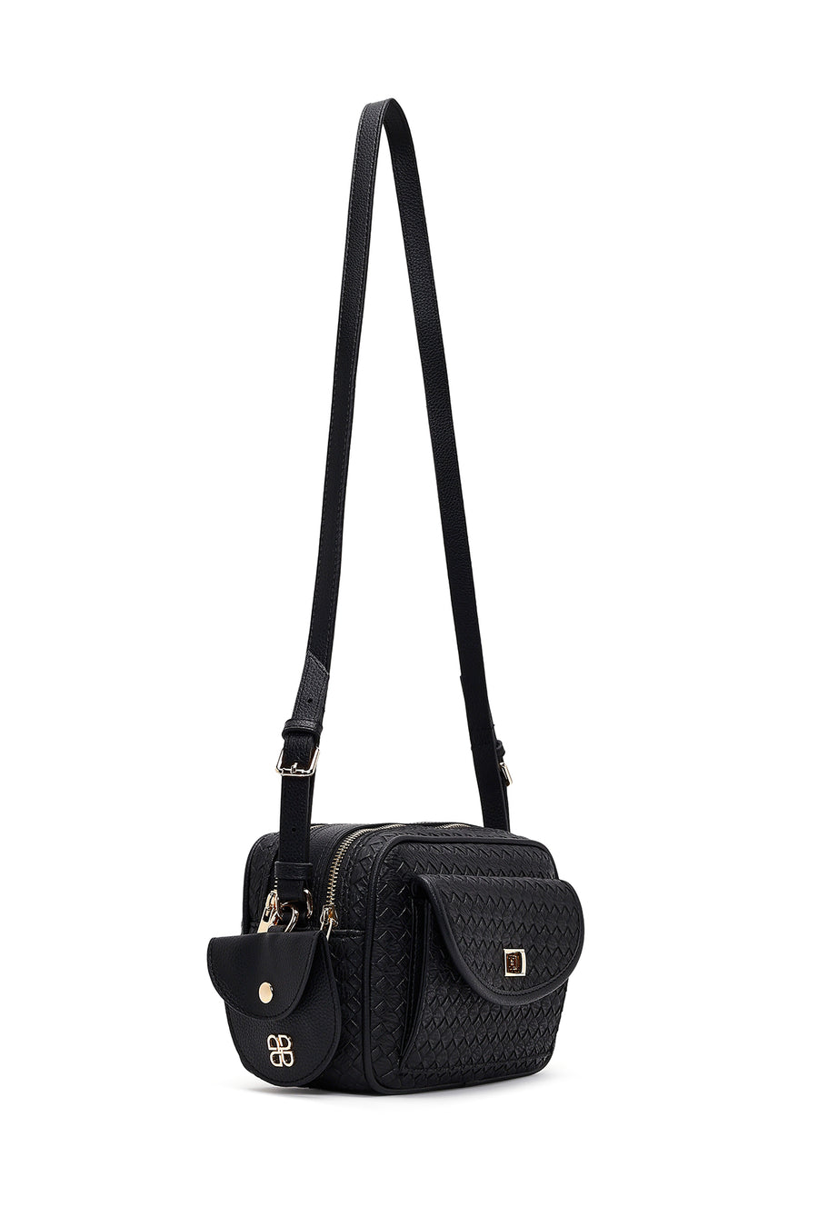 Women's Black Long Strap Knitted Crossbody Bag