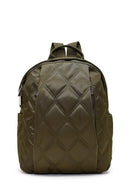 Women's Khaki Quilted Backpack with Accessories | Derimod