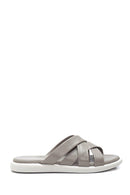Women's Gray Leather Comfort Slippers | Derimod