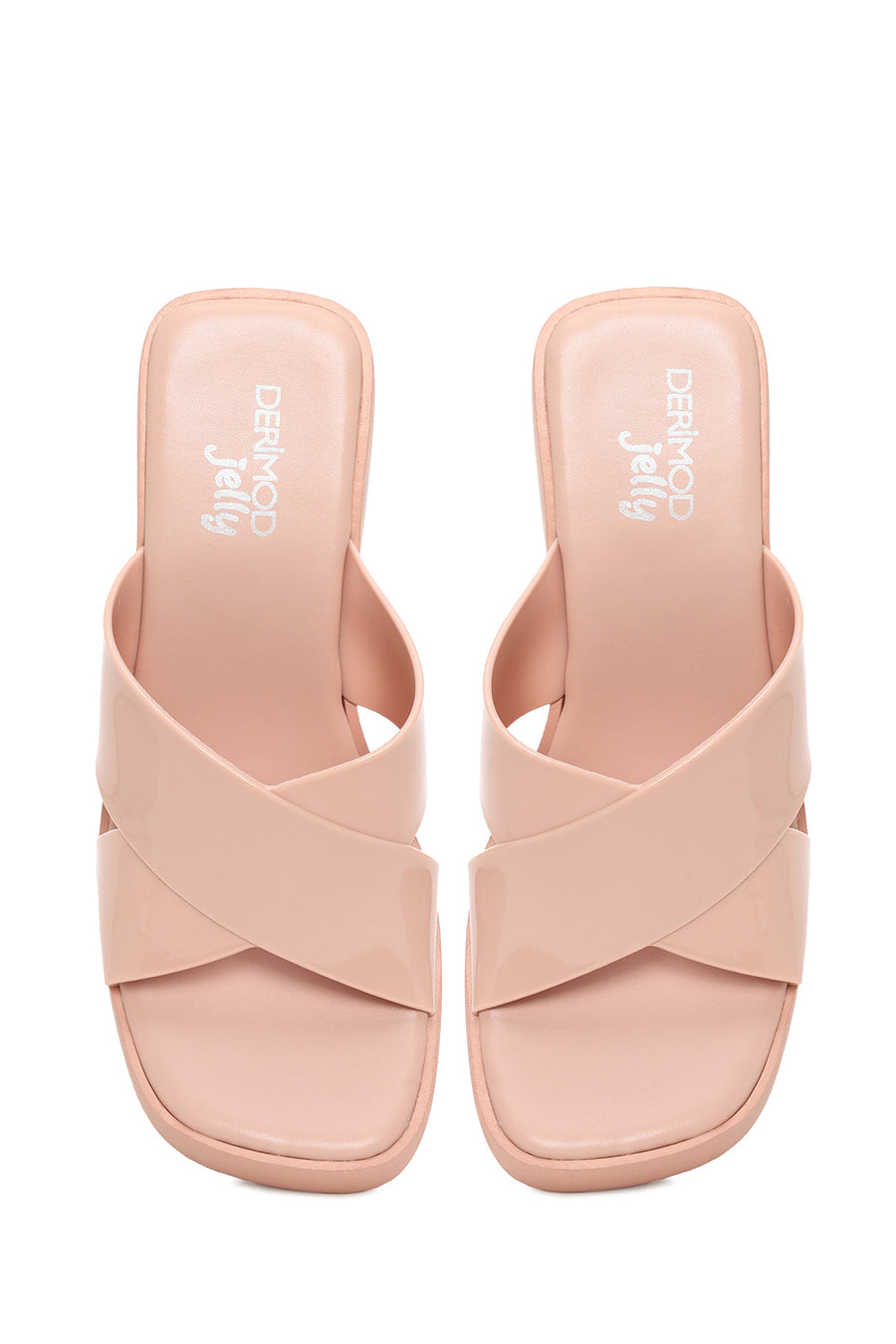Woman Beige Chunky-Heel Platform Jelly Slippers